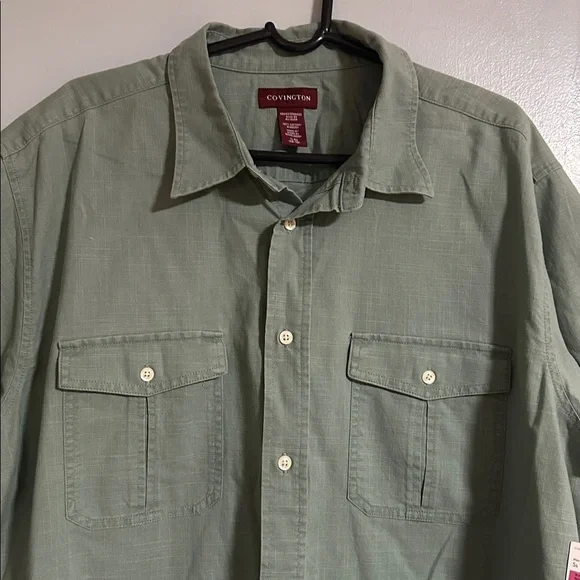 Covington Button Up Green Shirt Mens XL 46-48 100% Cotton Flap Pockets - Picture 3 of 5